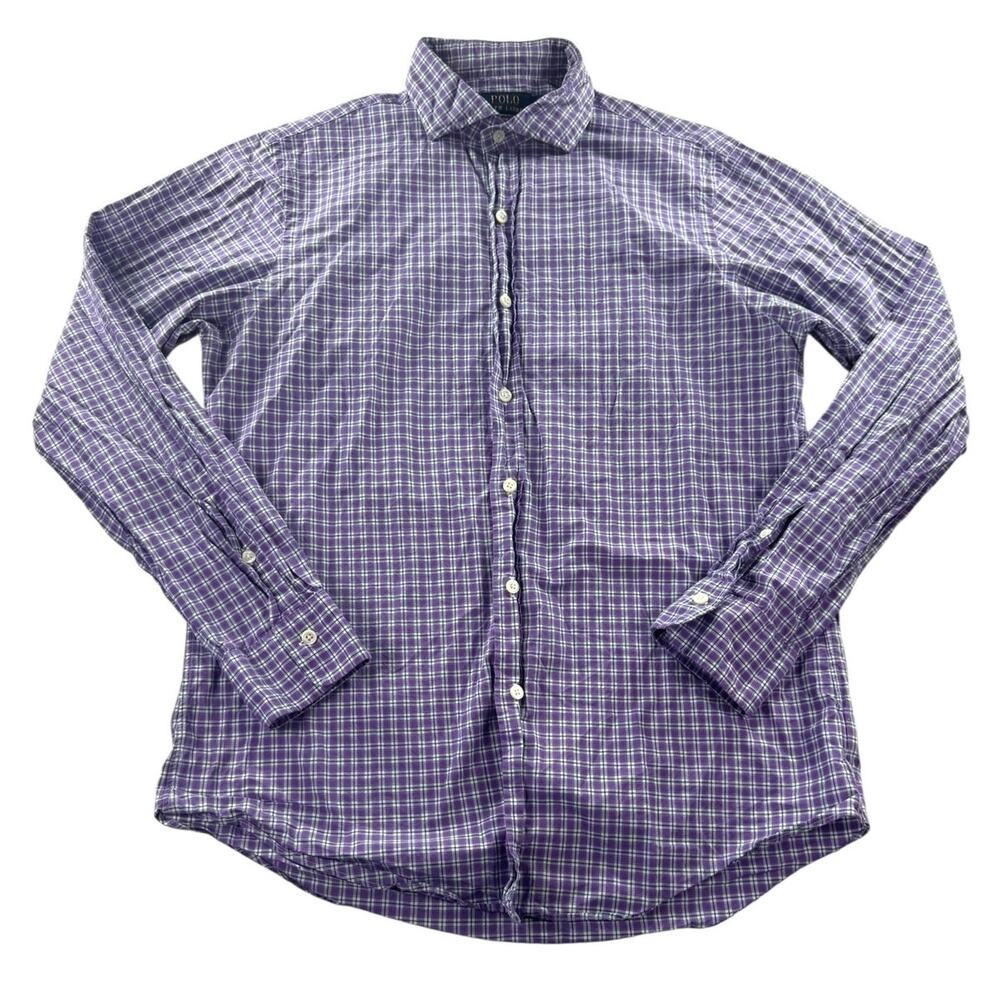 Polo Ralph Lauren Classic Fit Cotton Stretch M Button Down Purple Check Preppy